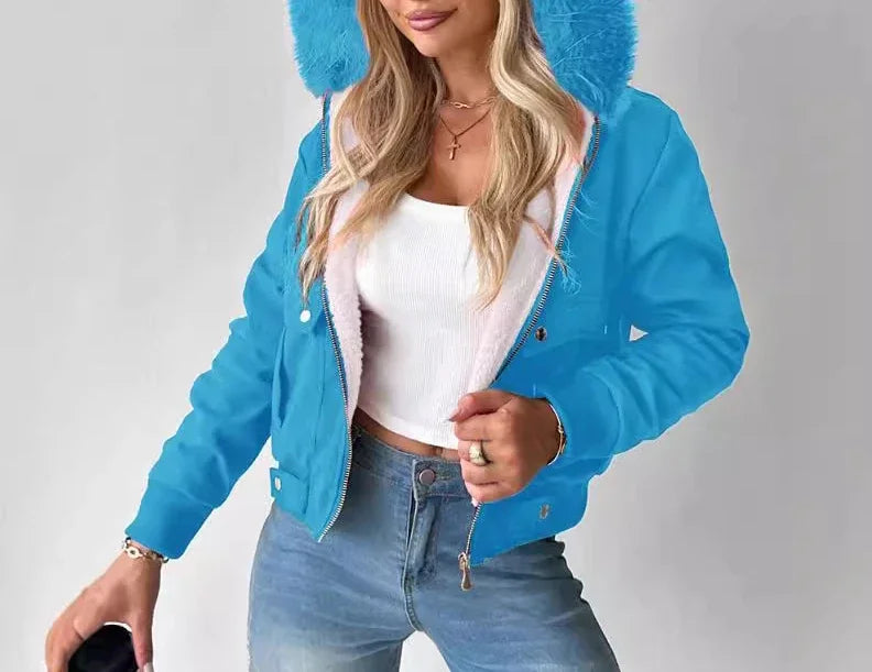 women jacket Short Streetwear Fashion Versatile Casual Zipper Thickened Long Sleeves Hooded coats for Female 2024 Autumn/Winter