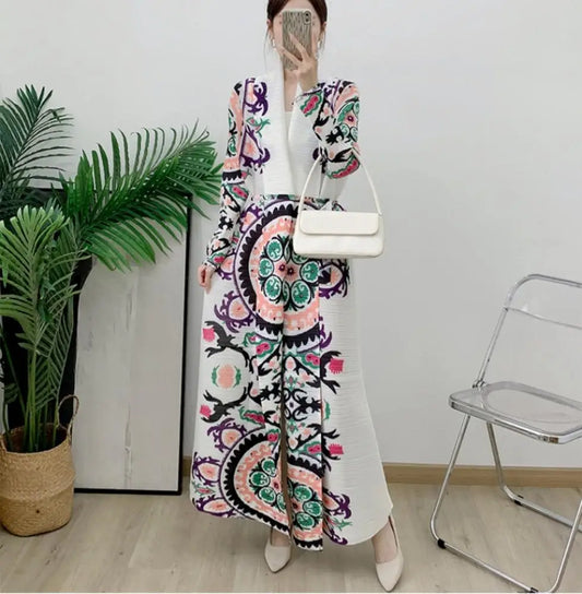 abaya Ethnic Style Print, Pleated, Large Lapel, Lace-up Cardigan, Miyake, Spring, Summer, 2025