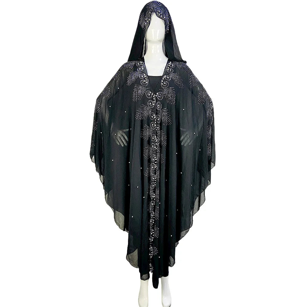 Dubai Abaya Dress for Women Muslim Chiffon Maxi Kaftan Dress African Evening Dresses Kimono Robe Islam Clothing Beads Luxury