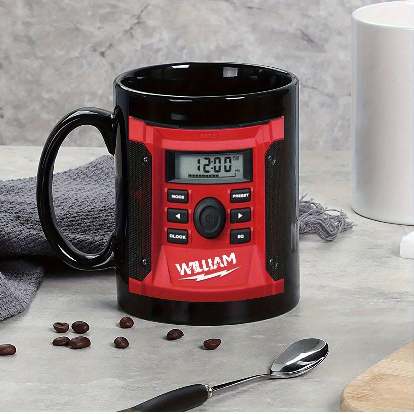 1pc 11oz 325ml Mug Pattern Printing with Digital Clock and Music Player Coffee Cup Milk Cup Father's Day Boyfriend Gift