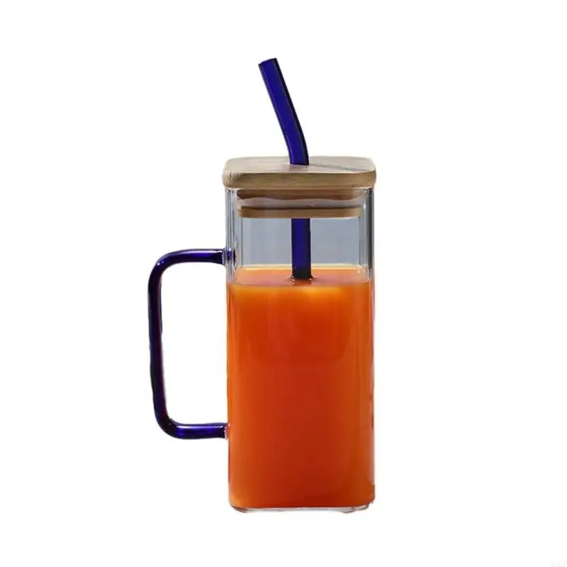 A52C Square Drinking Cup Creative Cocktails Glasses Colorful Handle Glass Cup for Coffee Milk Juice Heat Resistants Drinkware