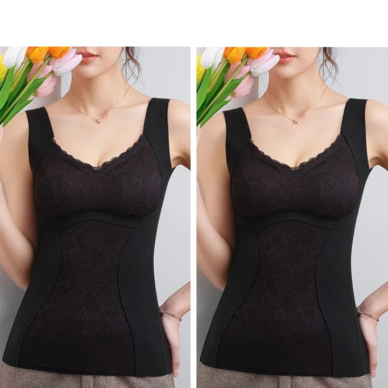 2pcs Woman Thermal Underwear Thermo Lingerie Winter Soft Warm Top Wear Thermo Vest Undershirt Intimate Lace with Bra Padded