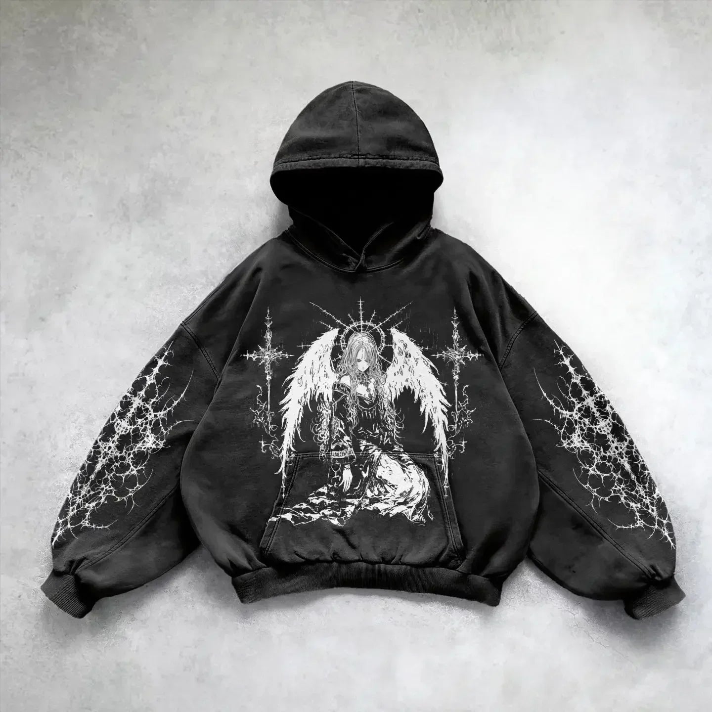 Harajuku gothic goddess print hoodies women goth 2025 hot sell hoodie y2k tops oversized sweatshirt black streetwear clothes