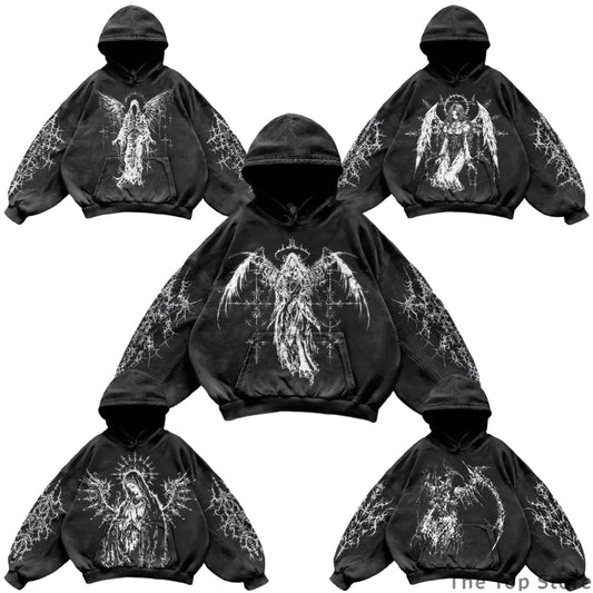 Harajuku gothic goddess print hoodies women goth 2025 hot sell hoodie y2k tops oversized sweatshirt black streetwear clothes