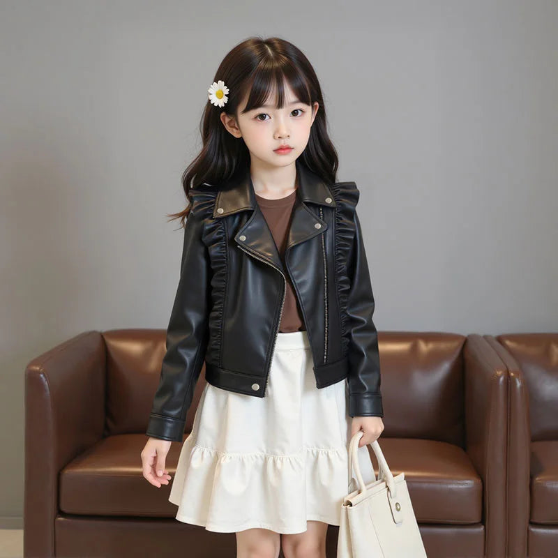 Girls Leather Jackets Children Kids Classics Handsome Pu Outerwear Teenager Zipper Fly Coats Spring Autumn 2025 New