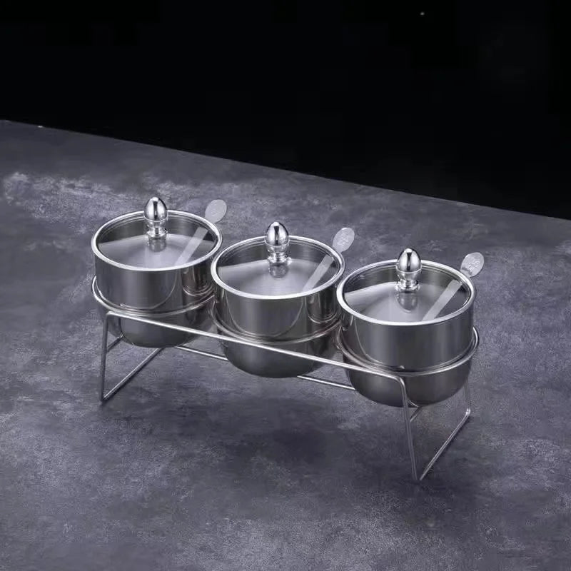 gold golden 304 Seasoning box bottle glass cap with spoon flavoring tank sauce bottle spice jar salt storage box soy sauce dish