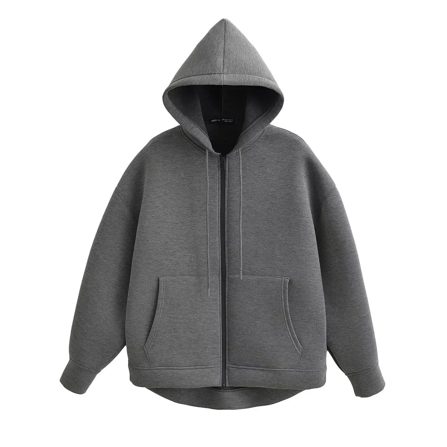 2025 Autumn Women Gray Jacket with Hood Long Sleeve Big Pocket Zipper Jacket Coat Woman Loose Casual Outerwear Coat Tops