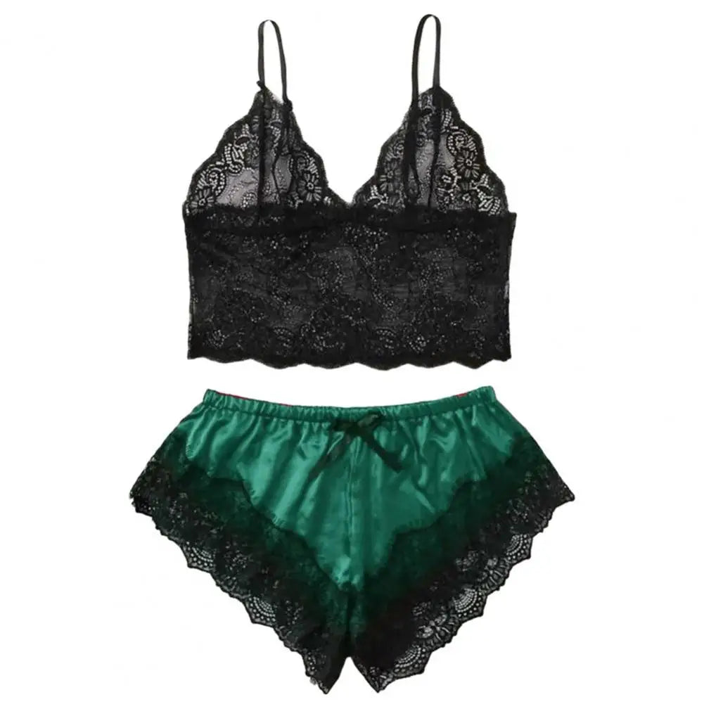 Spaghetti Strap Shorts Women Sleepwear Set Elastic Solid Color Female Camisole Shorts Lace Women Sleepwear Set