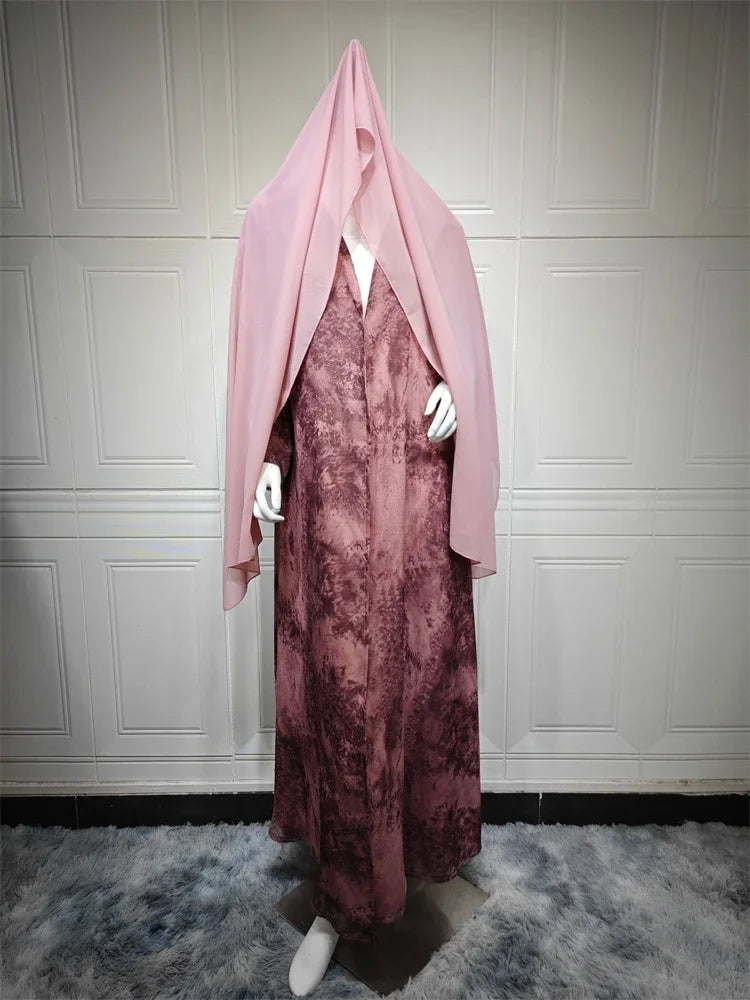 Ramadan Eid Tie Dye Butterfly Bow Muslim Modest Kimono Abaya Damen Dubai Luxury Islam Women Kebaya With Hijab Kaftan Robe Femme