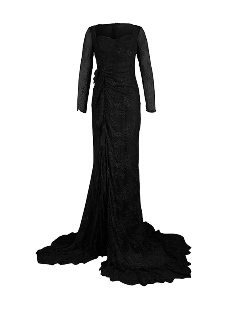 Modigirl 2025 Womens Black Wedding Dresses for Party Evening Formal Bodycon Autumn Floor-Length Elegant Woman Lace Long Dress