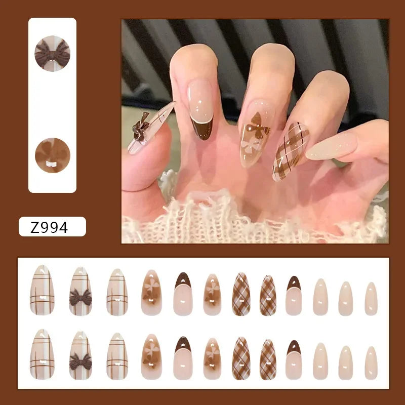 Platinum Maple Leaf Fake Nail with Jelly sticker Press on False Nails Wearable Round Head Oval Full Cover Nail Tips