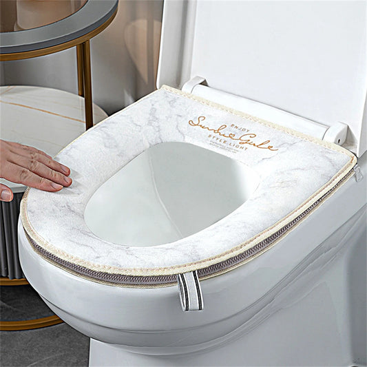 Luxury Waterproof Seat Cover Mat Four Seasonal Universal Household Zip Toilet Cover Thicker Soft with Handle Toilet Pad Circle