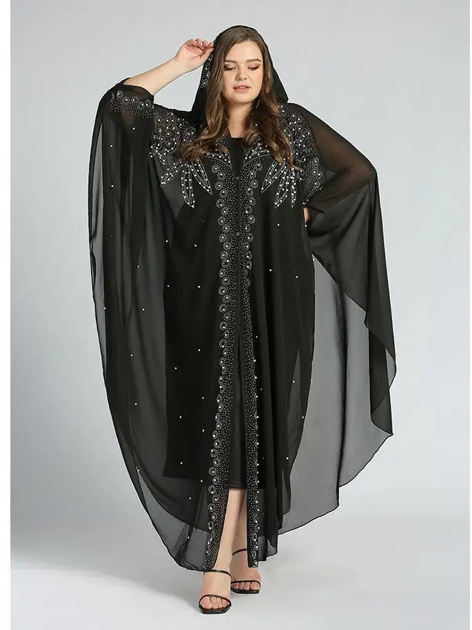 Dubai Abaya Dress for Women Muslim Chiffon Maxi Kaftan Dress African Evening Dresses Kimono Robe Islam Clothing Beads Luxury