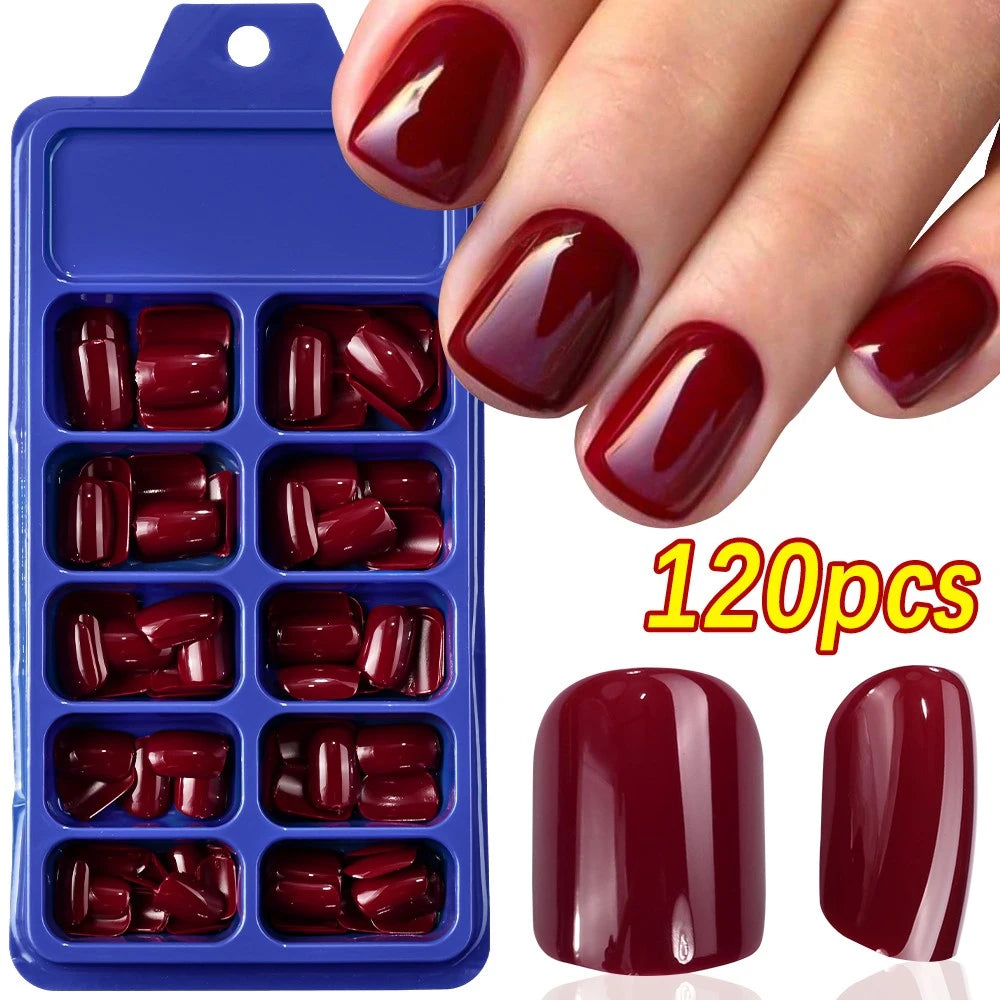576pcs/Box Colorful Fake Nails Black Red Design Fake Nail Oval Short Square Press On False Nails Mixed Full Cover Nail Tips
