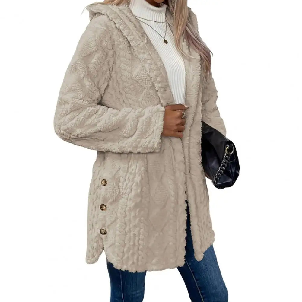 Hooded Plush Jacket Stylish Women's Hooded Cardigan Jacket for Fall Spring Casual Sporty Outerwear with Long Sleeves