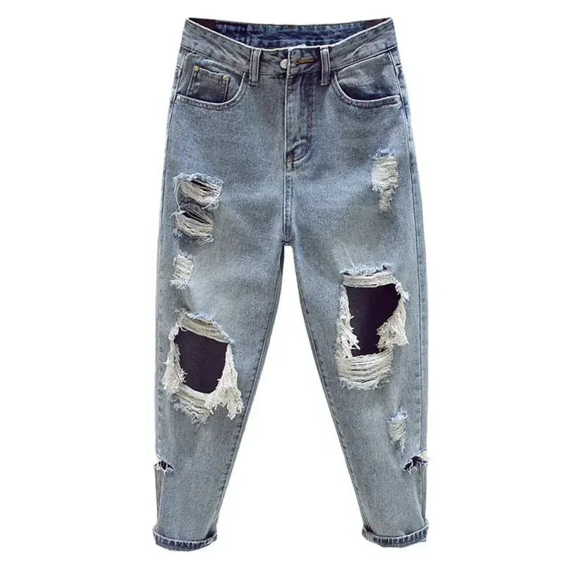 2025 spring summer autumn new Big size women fashion casual Denim Pants woman female ripped jeans for women