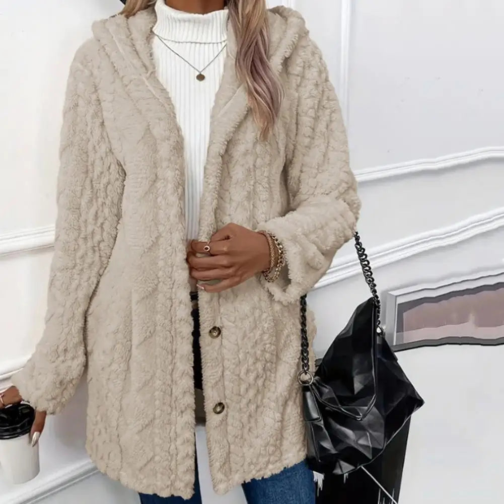 Hooded Plush Jacket Stylish Women's Hooded Cardigan Jacket for Fall Spring Casual Sporty Outerwear with Long Sleeves