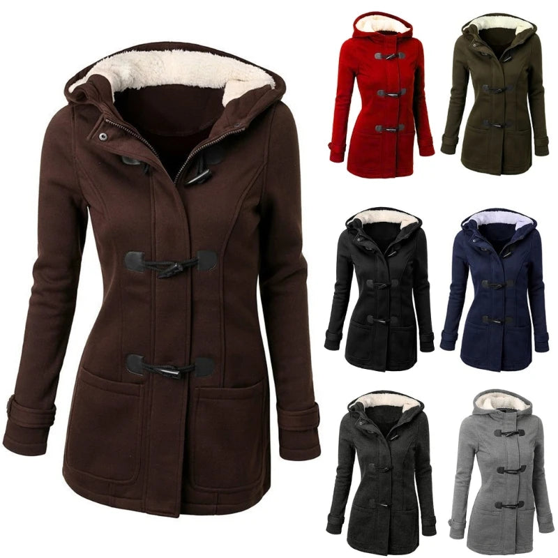 Womens Winter Hooded Cardigans Hooded Horn Button Jackets Fleece Coat Outerwear Dropship