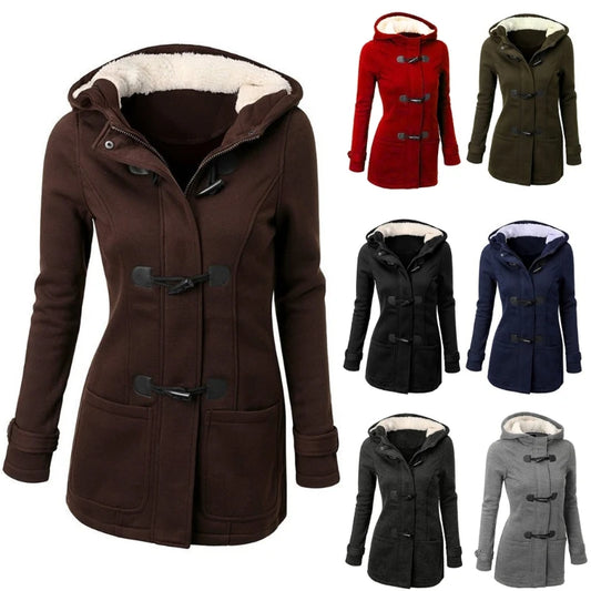 Womens Winter Hooded Cardigans Hooded Horn Button Jackets Fleece Coat Outerwear Dropship