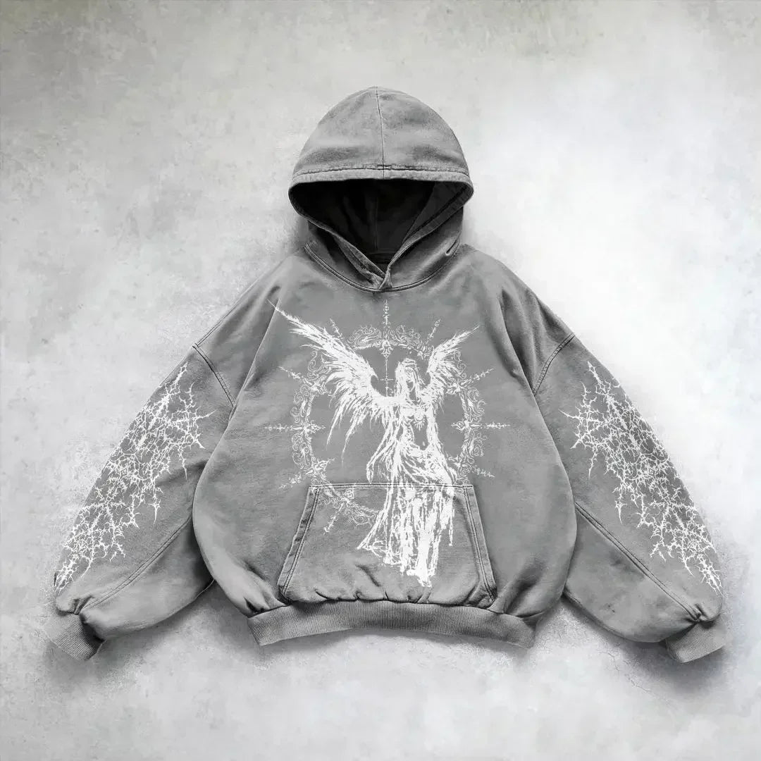 Harajuku gothic goddess print hoodies women goth 2025 hot sell hoodie y2k tops oversized sweatshirt black streetwear clothes