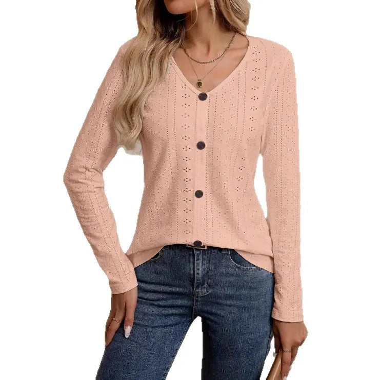 Womens Long Sleeve Tops 2023 Lace Crochet Casual Shirts Button Down V Neck Blouses Dressy Trendy Fashion Fall Clothes