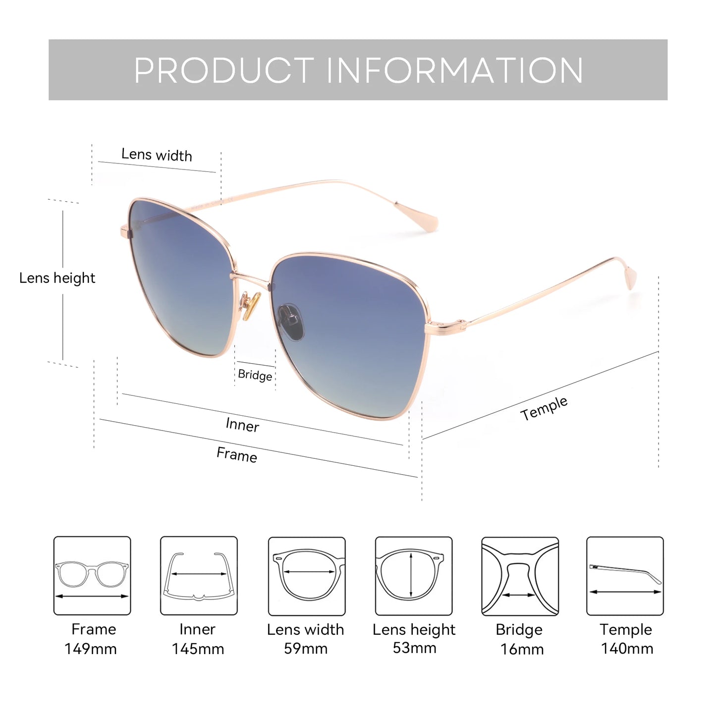 BLUEMOKY Alloy Polarized Prescription Sunglasses Men Women Uv400 Sun Shades Outdoor Travel Must-Have Trendy Items 610012