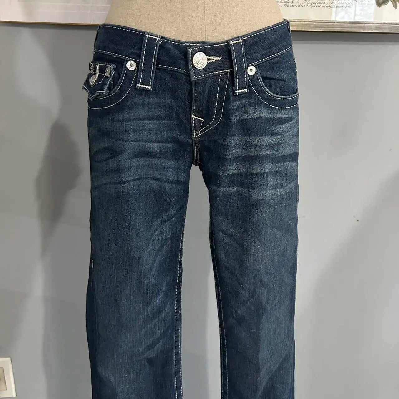 Vintage Buddha Embroidered Jeans Casual 2000s High Street Straight Wide Leg Jeans Harajuku Ootd Y2k Denim Pants Women Clothing