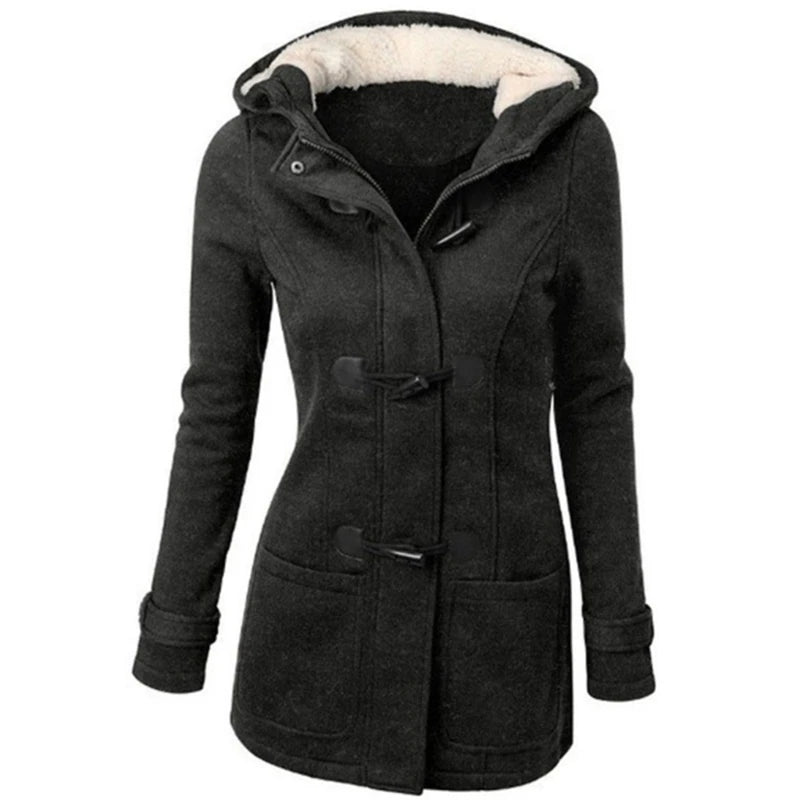 Womens Winter Hooded Cardigans Hooded Horn Button Jackets Fleece Coat Outerwear Dropship
