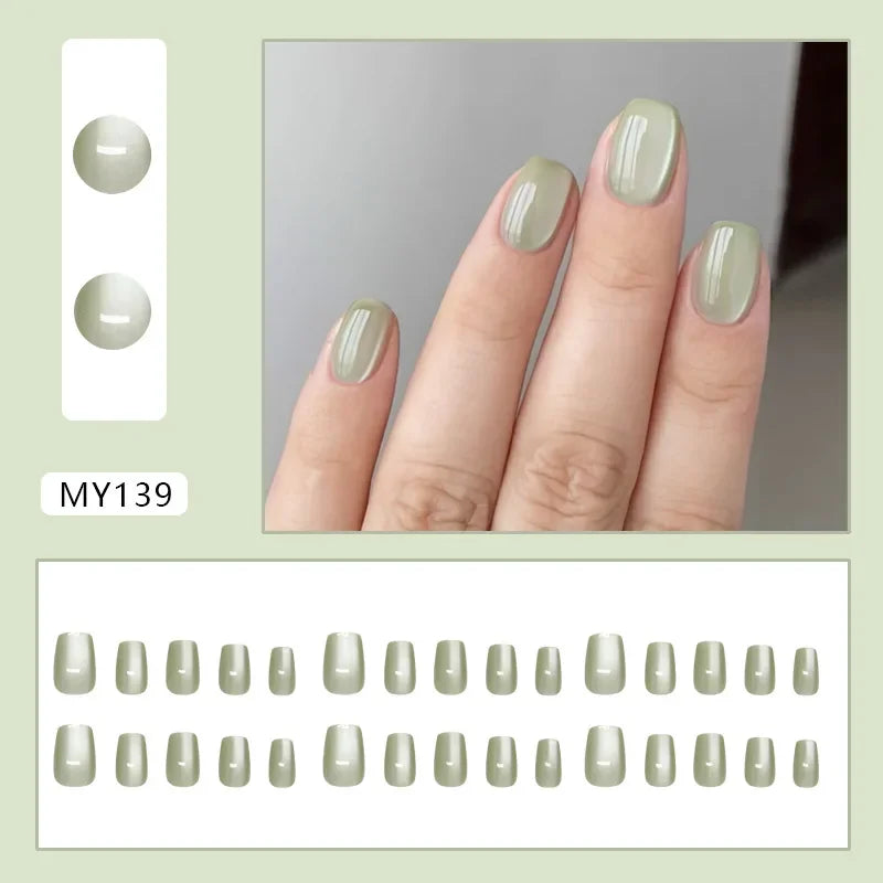 Platinum Maple Leaf Fake Nail with Jelly sticker Press on False Nails Wearable Round Head Oval Full Cover Nail Tips