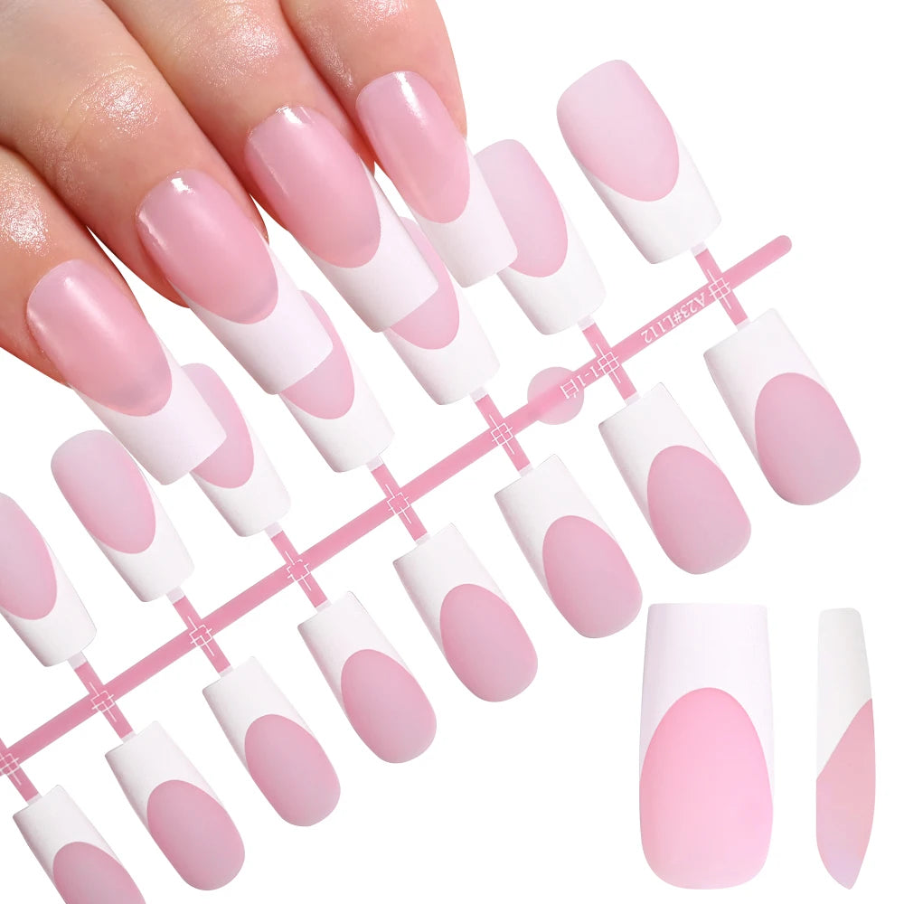 120Pcs Medium Long Square Acrylic French Fake Nails Full Cover Wearable French Press on Nails for Women Mixed Size False Nails