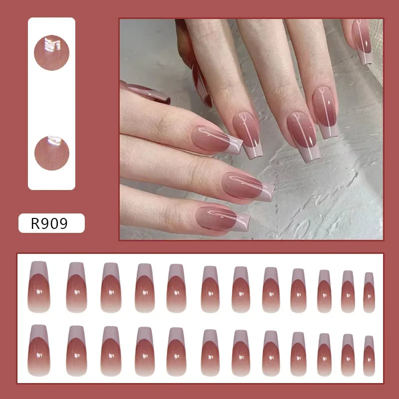 Platinum Maple Leaf Fake Nail with Jelly sticker Press on False Nails Wearable Round Head Oval Full Cover Nail Tips
