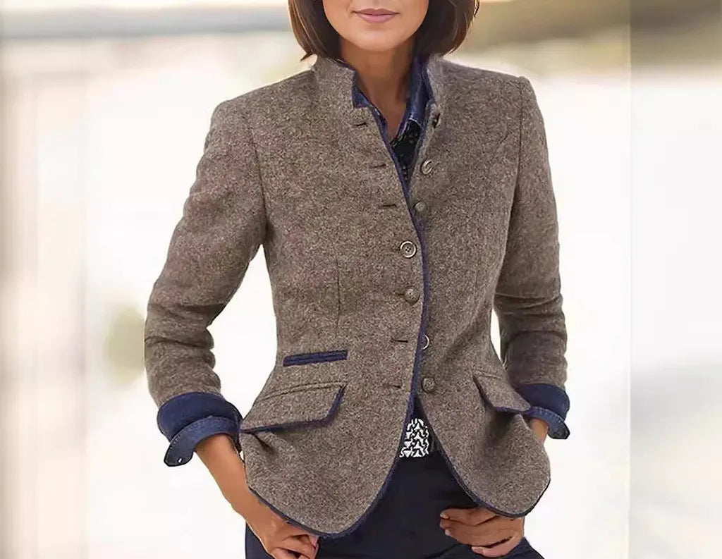 New Fashion Autumn/Winter Casual Long Sleeve Stand Collar Single Breasted Pockets Solid Color Slim Fit Jacket For Women,2 Colors