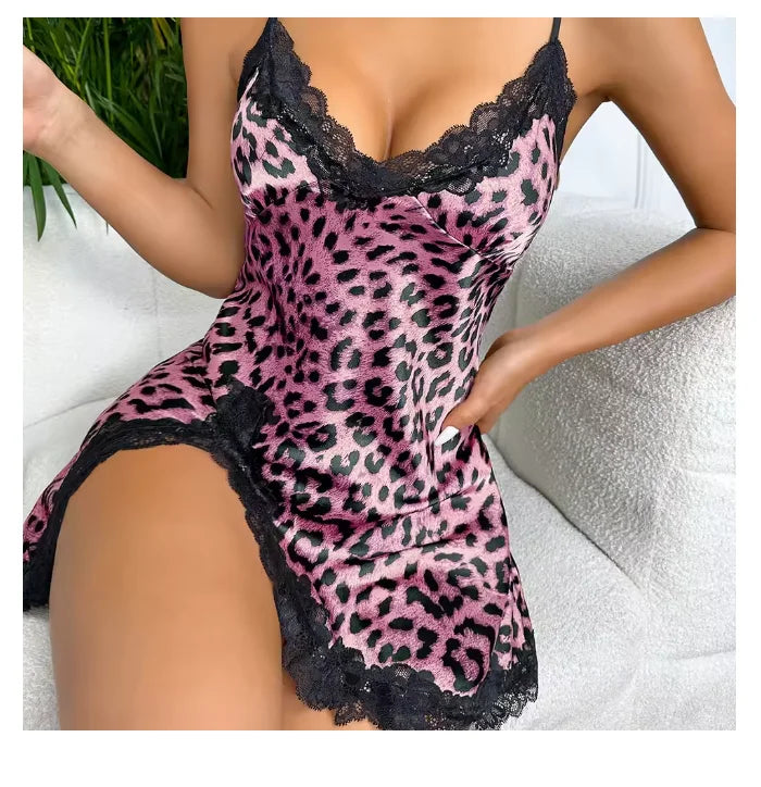 Lace Trim Leopard Nightdress