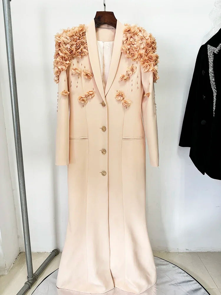 HIGH QUALITY Newest Fashion 2025 Designer Maxi Dresses Women's Long Sleeve Stunning Flowers Appliques Beaded Long Dress