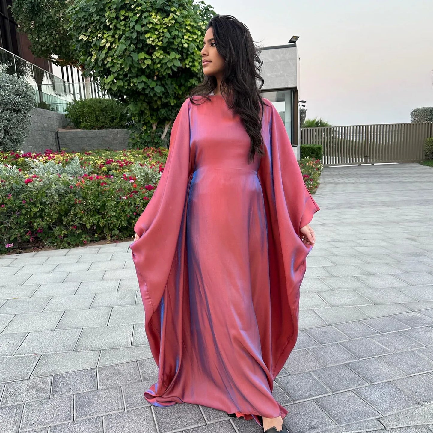 Eid Ramadan Batwing Butterfly Satin Abaya Dubai Luxury Muslim Kaftan Maxi Dress Women Kebaya Robe Caftan Marocain Femme Vestidos