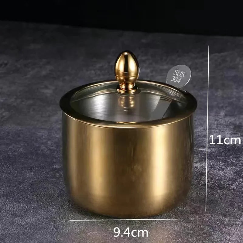 gold golden 304 Seasoning box bottle glass cap with spoon flavoring tank sauce bottle spice jar salt storage box soy sauce dish