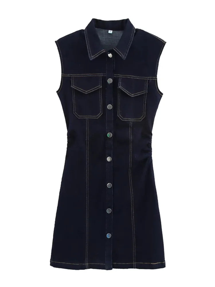 White Single Breasted Denim Dress Women's