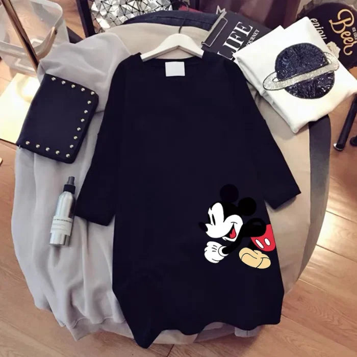 Disney Mickey Mouse T-shirt Summer Cartoon Mid-length Short-sleeved T-shirt Women's New Mickey Loose Large Size Half-sleeve Top