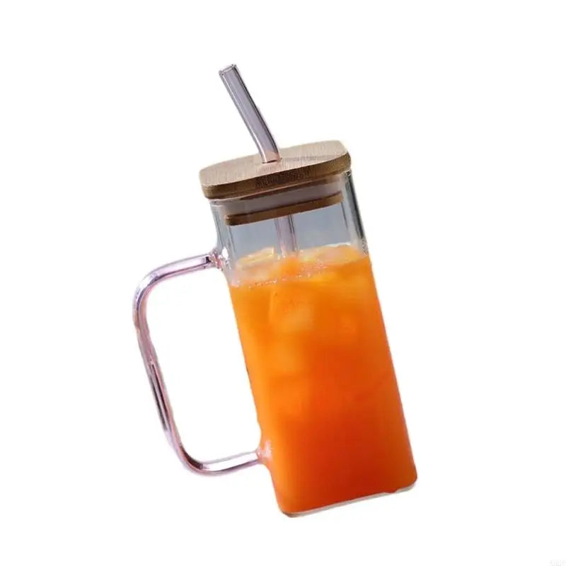 A52C Square Drinking Cup Creative Cocktails Glasses Colorful Handle Glass Cup for Coffee Milk Juice Heat Resistants Drinkware