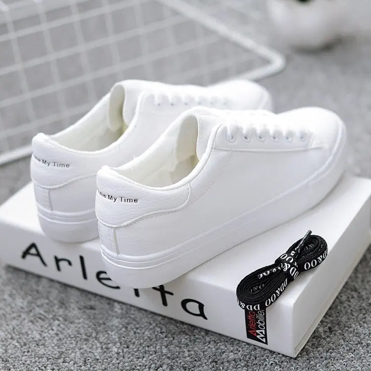 Women's Vulcanize Shoes PU Leather White Shoes New Fashion Platform Shoes Solid Color Casual Shoe Classic Women Sneakers Zapatos