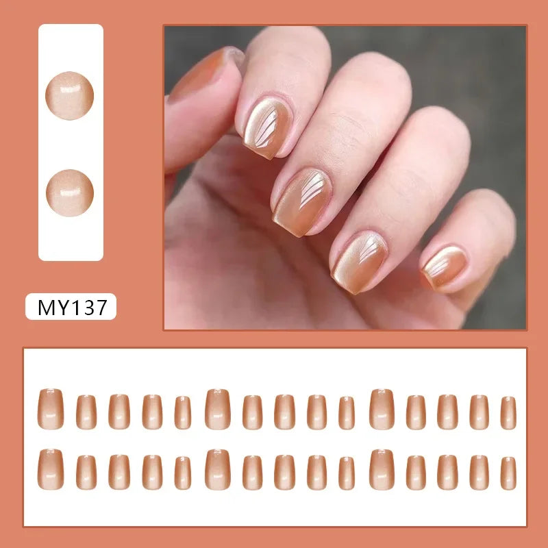 Platinum Maple Leaf Fake Nail with Jelly sticker Press on False Nails Wearable Round Head Oval Full Cover Nail Tips