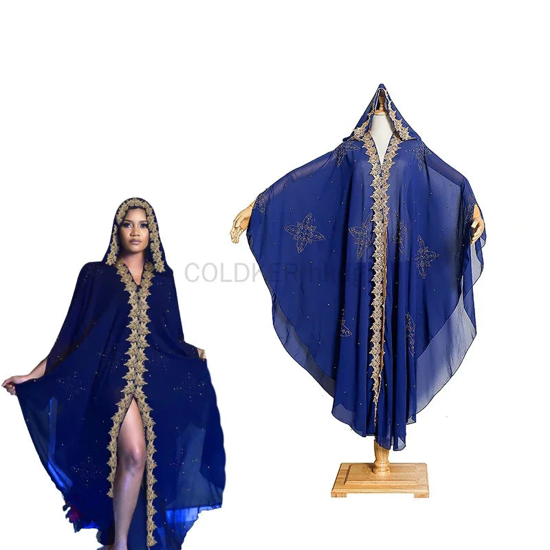Dubai Abaya Dress for Women Muslim Chiffon Maxi Kaftan Dress African Evening Dresses Kimono Robe Islam Clothing Beads Luxury
