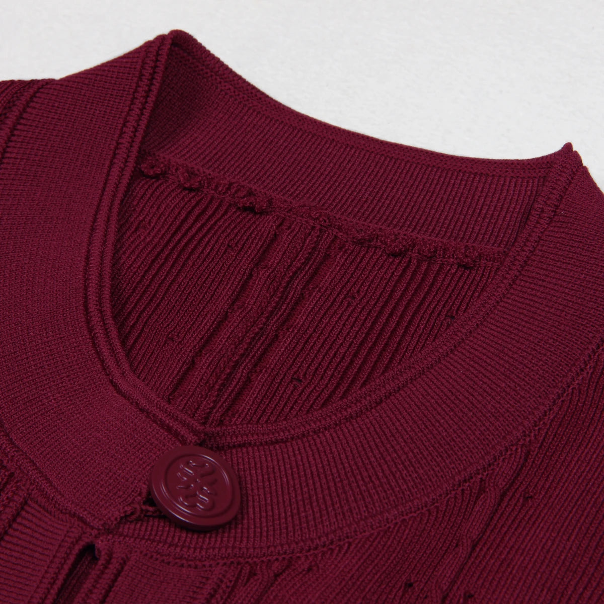 Three Color High-quality New Fashionable Elastic Knitted Hollow Round Neck Single Breasted Short Sleeved Slim Fit Women's Dress