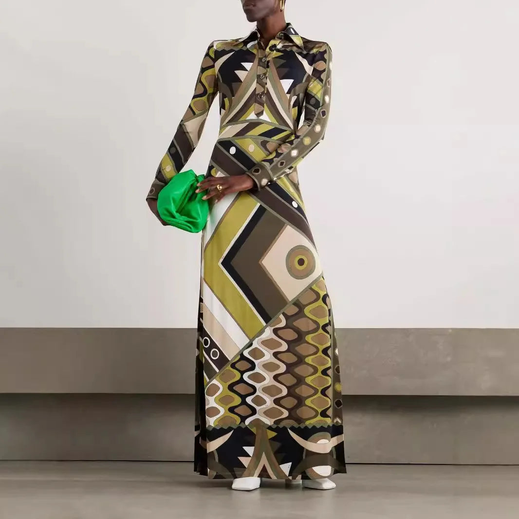 Attractive Printed Women Mesh Maxi Dress Fashion Autumn Long Sleeve O-neck Skinny Vestidos Female Sexy Night Clubwear RobeNew