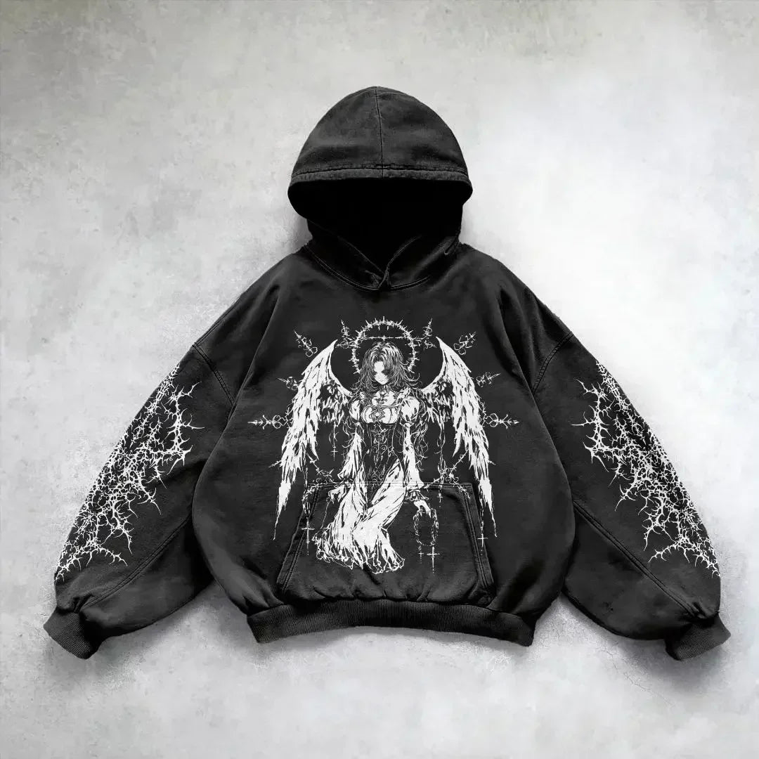 Harajuku gothic goddess print hoodies women goth 2025 hot sell hoodie y2k tops oversized sweatshirt black streetwear clothes