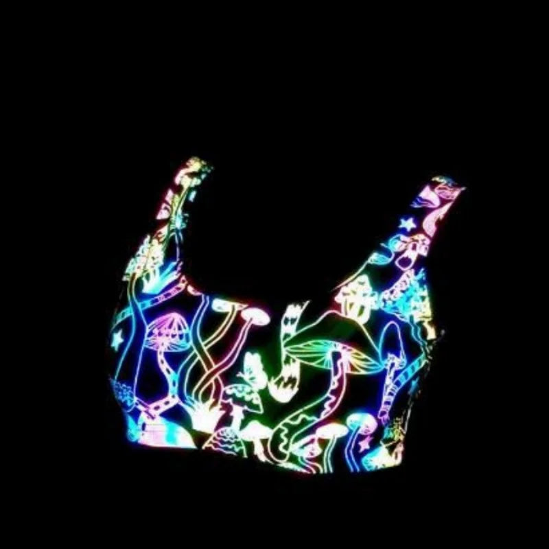 Summer Colorful Reflective Women Tank Tops Y2K Harajuku Croppe Tops Personality Printed Sexy Camisole camisas топ женский