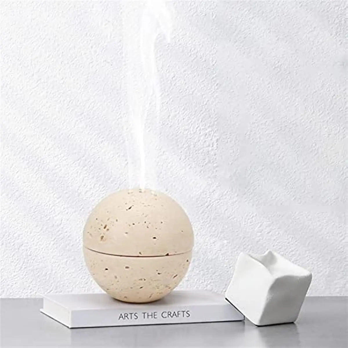 SAIDKOCC Handmade Natural Marble Beige Travertine Stone Round Incense Burner Holder for Room Kitchen Coffee Shop
