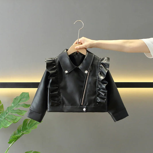 Girls Leather Jackets Children Kids Classics Handsome Pu Outerwear Teenager Zipper Fly Coats Spring Autumn 2025 New