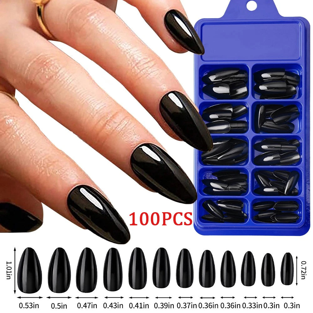 576pcs/Box Colorful Fake Nails Black Red Design Fake Nail Oval Short Square Press On False Nails Mixed Full Cover Nail Tips