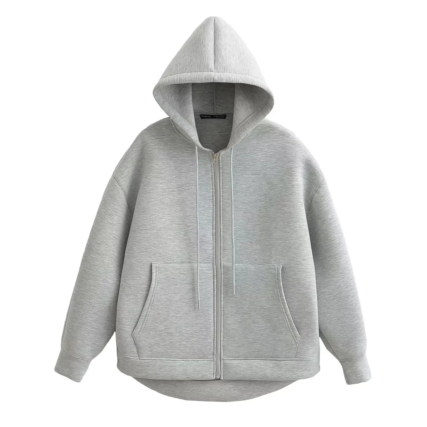 2025 Autumn Women Gray Jacket with Hood Long Sleeve Big Pocket Zipper Jacket Coat Woman Loose Casual Outerwear Coat Tops